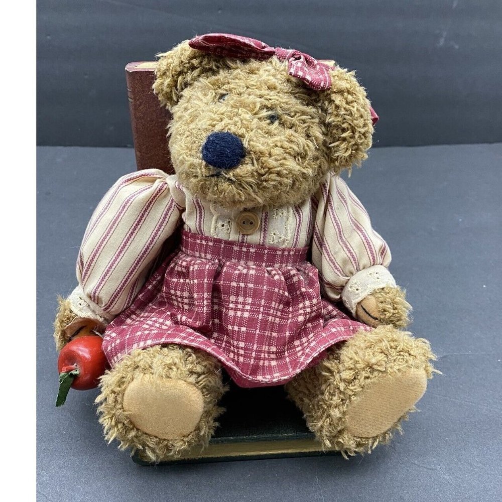 VTG Y2K Teddy Bear Bookends Books Are Fun Wooden Plush Pair Children Library 90s - Picture 9 of 16
